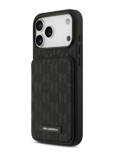 Karl Lagerfeld для iPhone 17 Pro чехол Cardslot Stand PU Saffiano Monogram Plate logo Hard Black