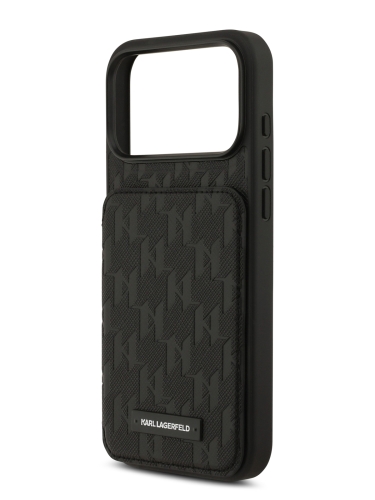 Karl Lagerfeld для iPhone 17 Pro чехол Cardslot Stand PU Saffiano Monogram Plate logo Hard Black