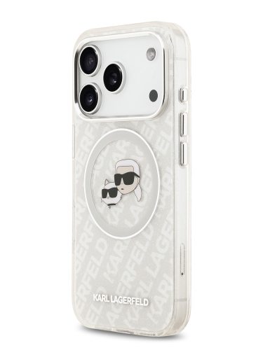 Karl Lagerfeld для iPhone 17 Pro Max чехол IML NFT Karl&Choup Head on logo Metal Cam Hard Grey (MagSafe)