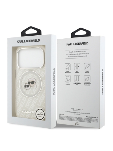 Karl Lagerfeld для iPhone 17 Pro Max чехол IML NFT Karl&Choup Head on logo Metal Cam Hard Grey (MagSafe)
