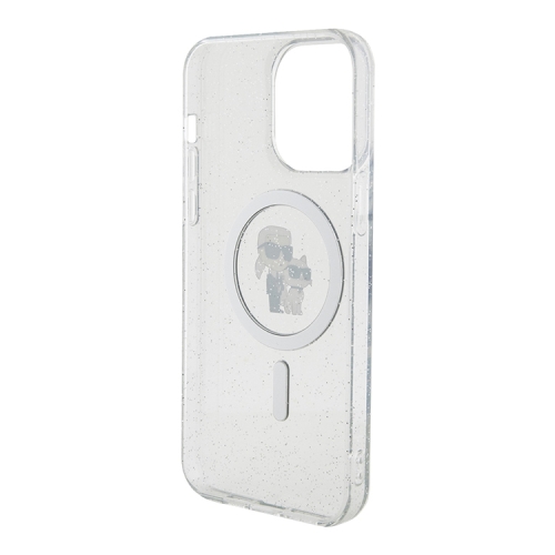 (Уценка) Karl Lagerfeld для iPhone 15 Pro Max чехол PC/TPU NFT Karl & Choupette Hard Glitter Transp (MagSafe)
