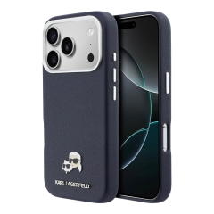 Karl Lagerfeld для iPhone 17 Pro Max чехол PU Saffiano FW NFT Karl&Choupette metal&Cam Blue (MagSafe)