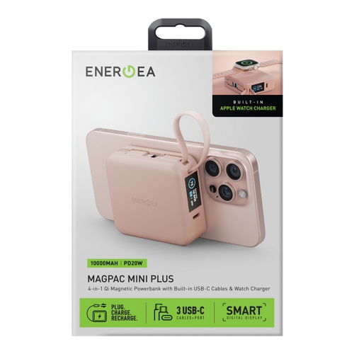 Energea АКБ MagPac MINI Plus (ССС), 10000W Magnetic wireless 15W +С 20W +2C cables and Display Pink