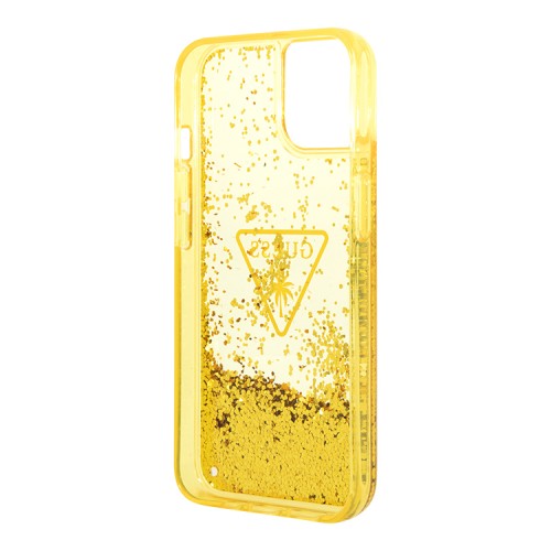 Чехол Guess Liquid glitter Triangle logo Hard Translucent для iPhone 14, желтый