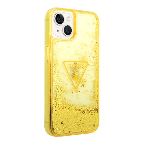 Чехол Guess Liquid glitter Triangle logo Hard Translucent для iPhone 14, желтый