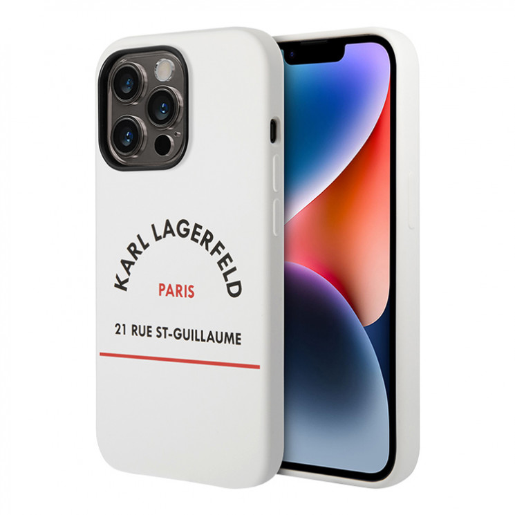 Чехол Lagerfeld Liquid silicone RSG logo Hard для iPhone 14 Pro Max, белый (MagSafe)