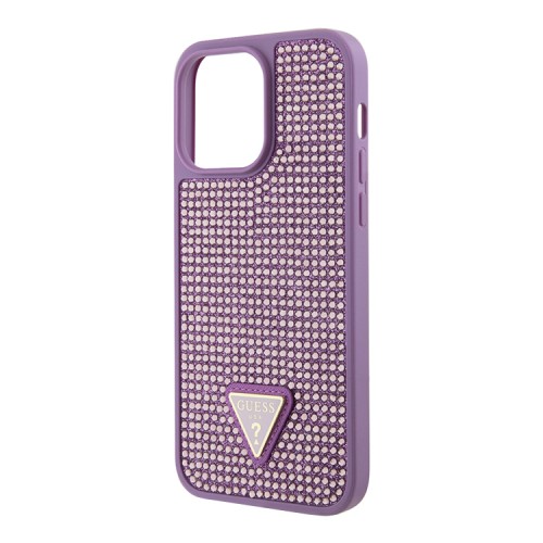 Чехол Guess Diamond Rhinestone Triangle metal logo Hard для iPhone 14 Pro, фиолетовый