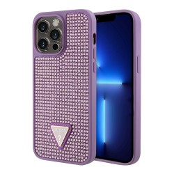 Чехол Guess Diamond Rhinestone Triangle metal logo Hard для iPhone 14 Pro, фиолетовый