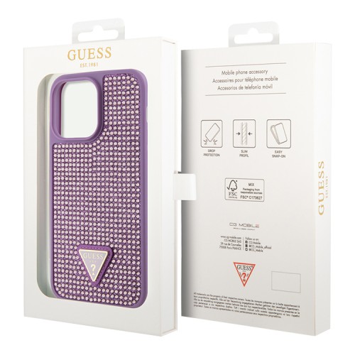 Чехол Guess Diamond Rhinestone Triangle metal logo Hard для iPhone 14 Pro, фиолетовый
