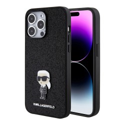 Lagerfeld для iPhone 15 Pro чехол Fixed glitters NFT Karl Ikonik Metal pin Hard Black