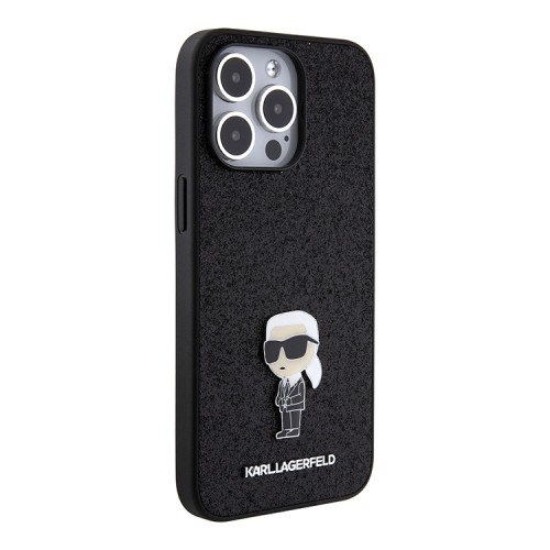 Lagerfeld для iPhone 15 Pro чехол Fixed glitters NFT Karl Ikonik Metal pin Hard Black