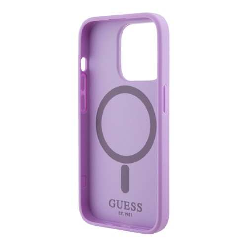 Guess для iPhone 15 Pro Max чехол PU Saffiano with metal logo Hard Purple (MagSafe)