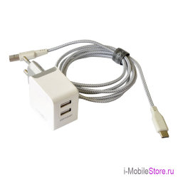 Сетевое зарядное устройство EnergEA Ampcharge 2*USB 3.4 A + кабель type-C
