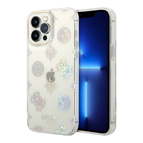 Guess для iPhone 14 Pro чехол PC/TPU Peony glitter Electroplated camera Hard White
