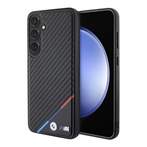 BMW для Galaxy S24+ чехол PU-кожа Carbon Tricolor Metal logo черный (MagSafe)