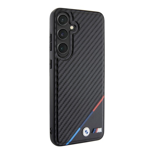 BMW для Galaxy S24+ чехол PU-кожа Carbon Tricolor Metal logo черный (MagSafe)