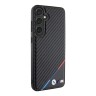 BMW для Galaxy S24+ чехол PU-кожа Carbon Tricolor Metal logo черный (MagSafe)