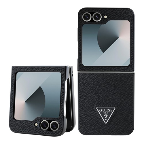 Guess для Galaxy Z Flip 6 чехол PU Grained leather Triangle metal logo Black