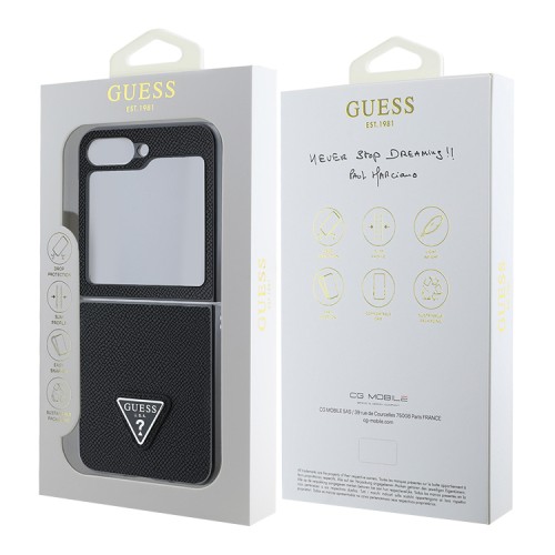Guess для Galaxy Z Flip 6 чехол PU Grained leather Triangle metal logo Black