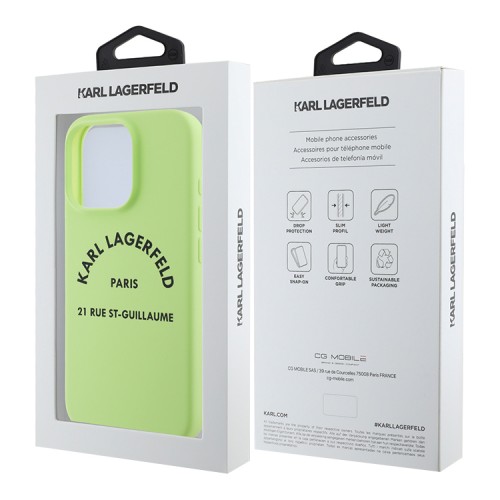 Karl Lagerfeld для iPhone 16 Pro Max чехол Liquid silicone RSG logo Green