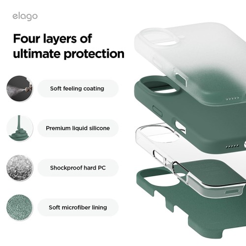 Elago для iPhone 16 чехол Soft silicone (Liquid) Midnight Green