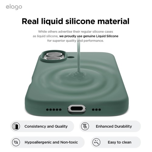 Elago для iPhone 16 чехол Soft silicone (Liquid) Midnight Green