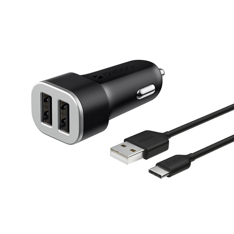 Deppa 2 USB (2.4A) +кабель USB-C 11284