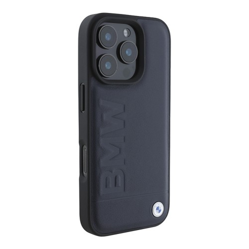 BMW для iPhone 16 Pro Max чехол Signature Leather Logo imprint Metal logo Hard Navy
