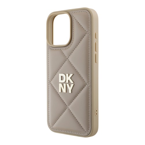 DKNY для iPhone 16 Pro чехол PU Quilted Stack metal logo Hard Beige