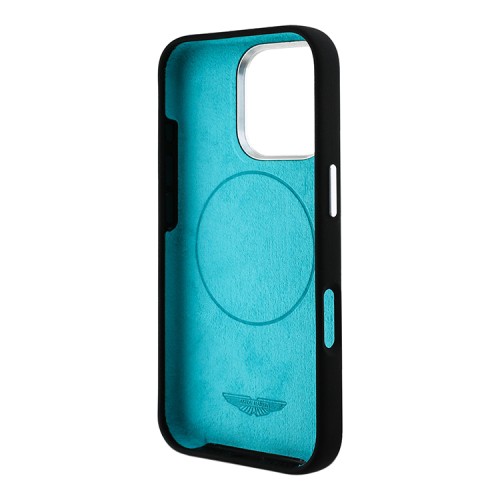 Aston Martin для iPhone 16 Pro Max чехол Liquid Silicone Green Circle Hard Black (MagSafe)