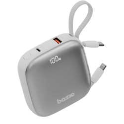 Energea АКБ Bazic GoPower Fusion, 10000 4in1 USB-C+A  +USB-C/Lighning cables PD20W Display, Vanilla