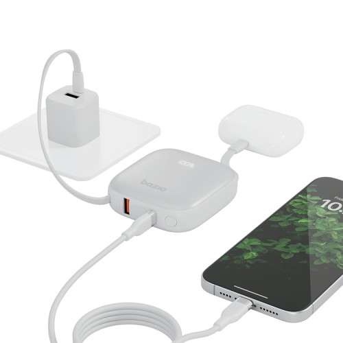 Energea АКБ Bazic GoPower Fusion, 10000 4in1 USB-C+A +USB-C/Lighning cables PD20W Display, Vanilla