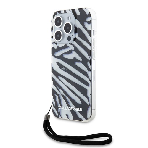 Karl Lagerfeld для iPhone 15 Pro чехол PC/TPU Zebra Hard + Nylon Hand cord Black