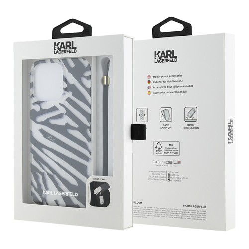 Karl Lagerfeld для iPhone 15 Pro чехол PC/TPU Zebra Hard + Nylon Hand cord Black