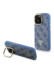 Guess для iPhone 15 Pro Max чехол PU 4G Triangle metal logo and Camera Stand Hard Blue (MagSafe)