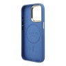 Guess для iPhone 15 Pro Max чехол PU 4G Triangle metal logo and Camera Stand Hard Blue (MagSafe)
