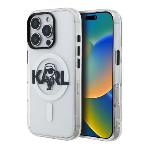Karl Lagerfeld для iPhone 16 Pro чехол PC/TPU Sketch Karl Ikonik Transparent (MagSafe)