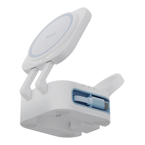 Energea Беспроводное СЗУ Bazic GoMag Station Mini, Fold 3in1 wireless + Retract C cable 15W White