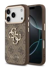 Guess для iPhone 17 Pro чехол PU 4G Big metal logo Gold camera Hard Brown
