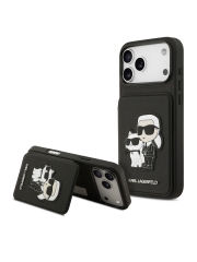 Karl Lagerfeld для iPhone 17 Pro чехол Cardslot Stand PU Saffiano NFT Karl &amp; Choupette Hard Black