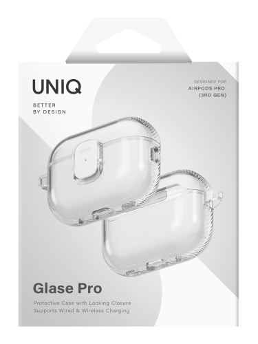 Uniq для Airpods Pro 3 чехол Glase PRO TPU Lock case Glossy Clear