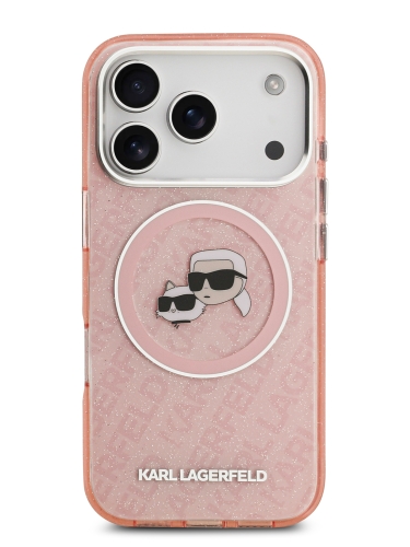 Karl Lagerfeld для iPhone 17 Pro Max чехол IML NFT Karl&Choup Head on logo Metal Cam Hard Pink (MagSafe)