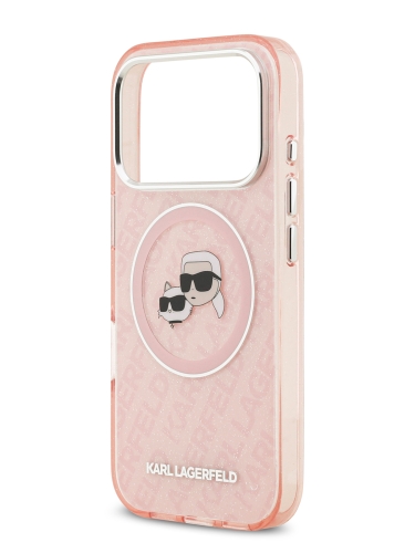 Karl Lagerfeld для iPhone 17 Pro Max чехол IML NFT Karl&Choup Head on logo Metal Cam Hard Pink (MagSafe)