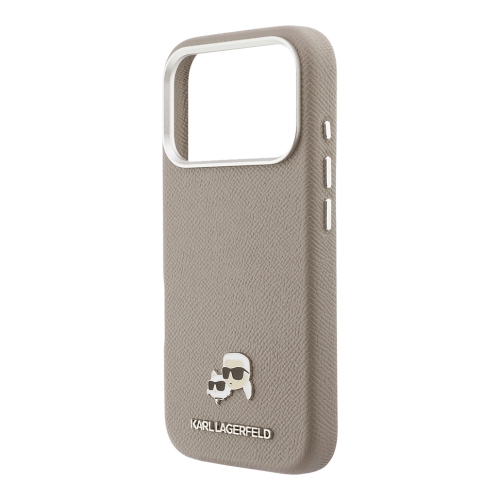 Karl Lagerfeld для iPhone 17 Pro Max чехол PU Saffiano FW NFT Karl&Choupette metal&Cam Grey (MagSafe)