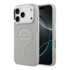 Karl Lagerfeld для iPhone 17 Pro чехол PU Smooth leather RSG logo Metal camera Grey (MagSafe)
