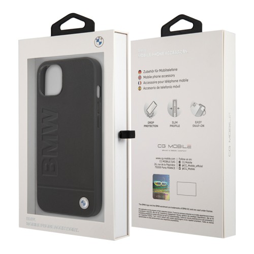 Кожаный чехол BMW Signature Logo imprint Hard для iPhone 13, черный