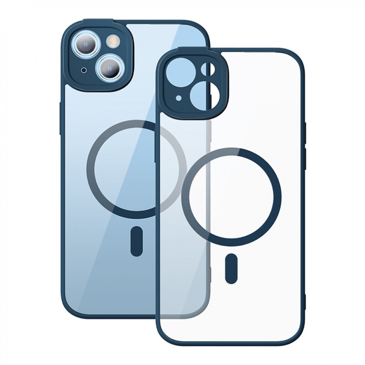 Чехол Baseus Frame Magnetic case +Tempered glass для iPhone 14, синяя рамка