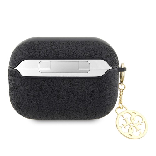 Чехол Guess Glitter flakes Metal logo with Heart charm для Airpods Pro 2, черный