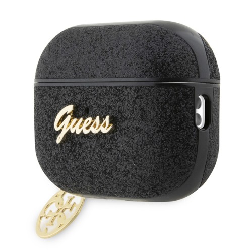 Чехол Guess Glitter flakes Metal logo with Heart charm для Airpods Pro 2, черный
