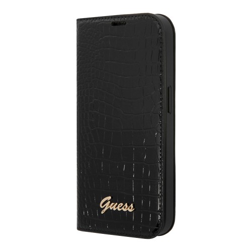 Чехол Guess PU Croco metal logo Booktype для iPhone 14 Pro, черный
